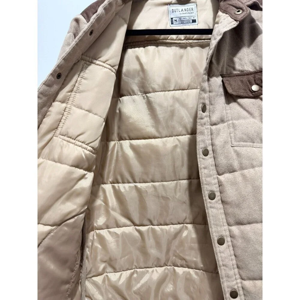 Outlander By Craft+Flow Small Quilted Tan & Brown Jacket With Snap Buttons
